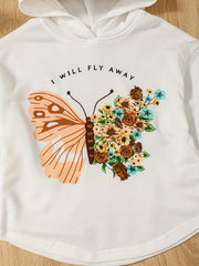 Girls Butterfly Print Hoodie Sweatshirt & Pants Set Spring Fall