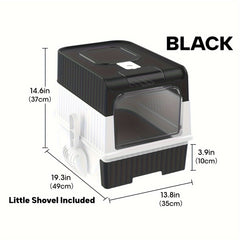 Enclosed Cat Litter Box Anti Splash Front Flap Door & Toy Entry