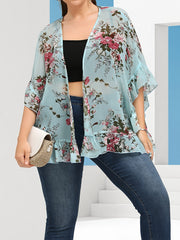 Floral Print Plus Size Kimono Beach Cover Up