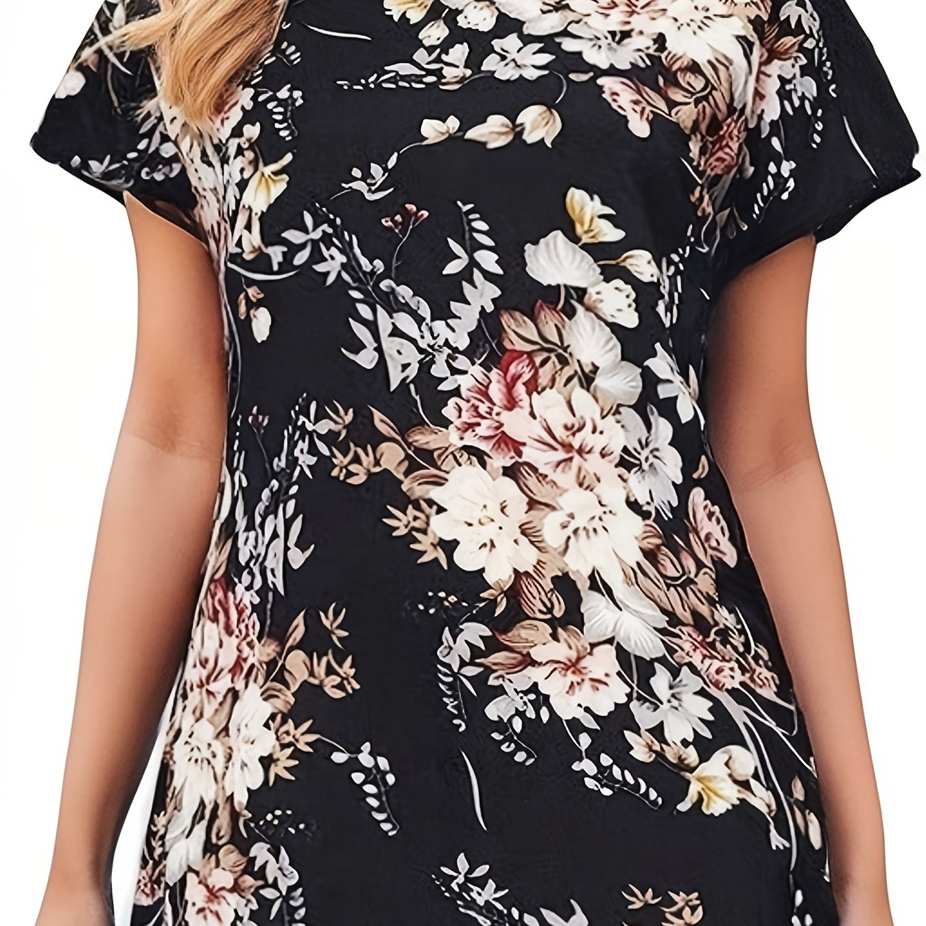 Floral Print Dress Short Sleeve Crew Neck Women's Clothing