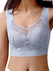 Wirefree Lace Decor Sports Bra Push Up Breathable Yoga Bra