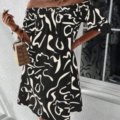 Sexy Graffiti Print Off Shoulder Loose Fit Mini Dress