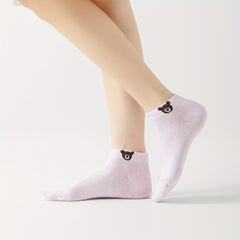 10 Pairs Cartoon Bear Print Socks & Lightweight Low Cut Ankle Socks