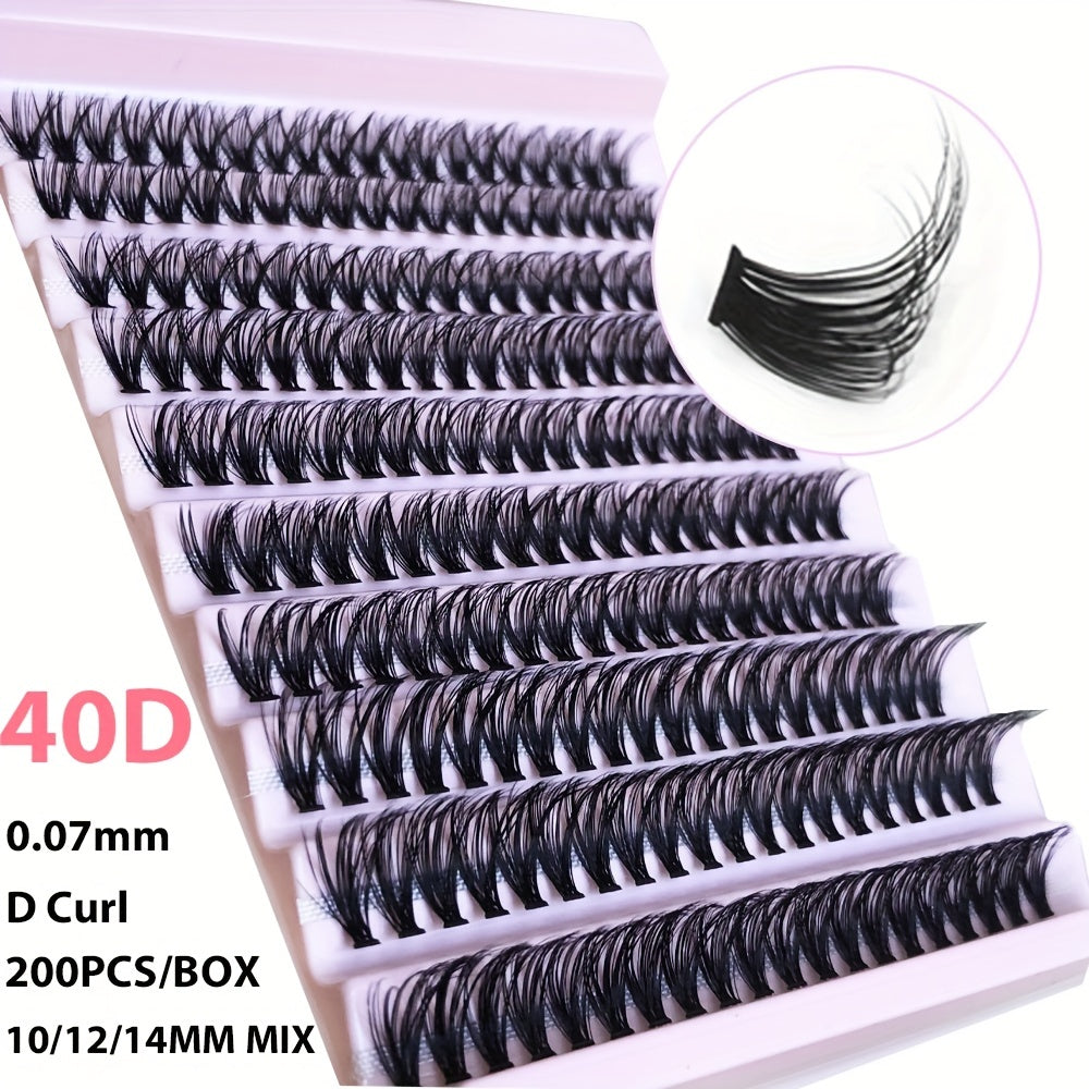 200pcs 10mm 12mm 14mm D Curling Cluster Lashes