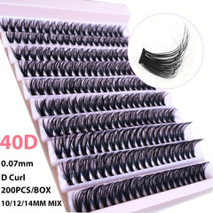 200pcs 10mm 12mm 14mm D Curling Cluster Lashes