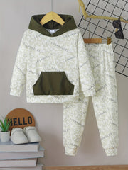 Bear Letter Allover Print Boy's 2pcs Hoodie & Sweatpants Set