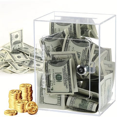 Clear Acrylic Square Piggy Bank with Lock and Door