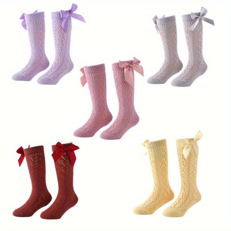 5 Pairs Cotton Bow Stockings for Baby Girls 12-36 Months