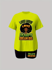 Women's Plus Figure & Slogan Print Top & Shorts Set