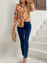Boho Paisley Print Button Up Long Sleeve Blouse