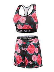 Floral Print Tank Top & Shorts Underwear Set