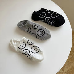 3 Pairs Smiling Print Socks Low Cut Ankle Women's Stockings