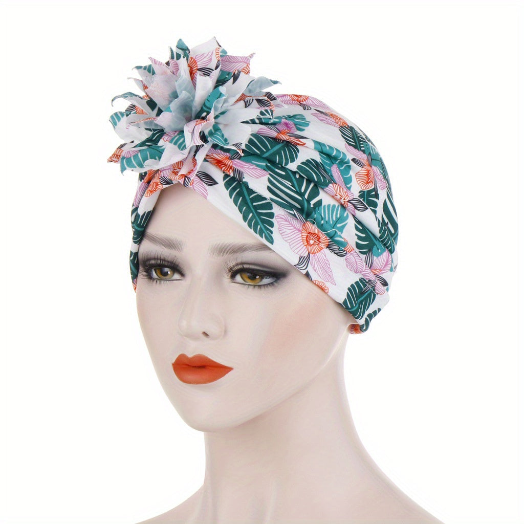 Boho Flower Print Turban Vintage Beanie Elastic Head Wrap Breathable Bonnet