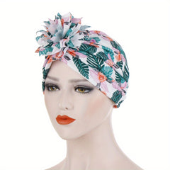 Boho Flower Print Turban Vintage Beanie Elastic Head Wrap Breathable Bonnet