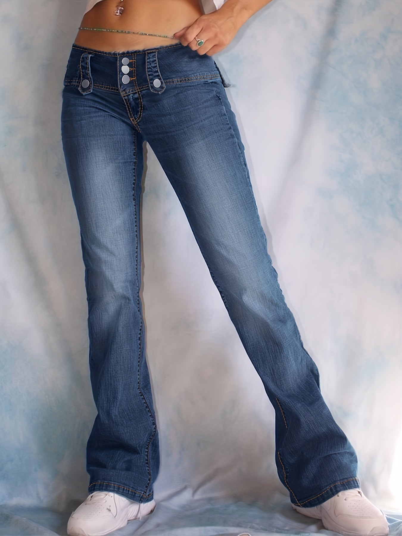High Waist Flared Jeans Bell Bottom Wide Legs High Stretch