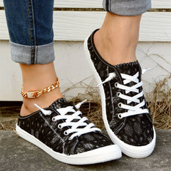 Women's Lace Canvas Shoes Round Toe Low Top