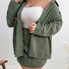 Solid Corduroy Top & Mini Skirt Two Piece Set