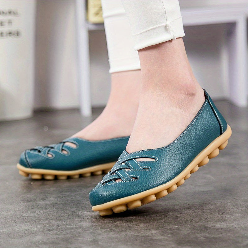 Women's Cross Strap Flat Loafers Soft Sole Slip On Walking Shoes