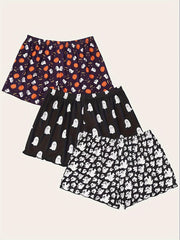 3 Pack Plus Size Halloween Sleepwear Bottoms Set Women's Plus Ghost & Pumpkin