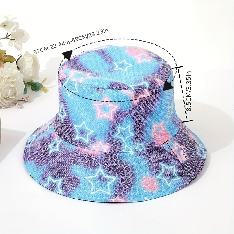 Pentagram Tie Dye Reversible Bucket Hat Unisex Sunscreen Couple Fisherman Cap