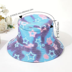 Pentagram Tie Dye Reversible Bucket Hat Unisex Sunscreen Couple Fisherman Cap