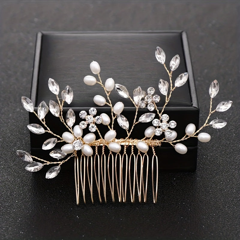 Bridal Hair Comb Wedding Headpiece Faux Pearl Rhinestone Crystal Accessorie