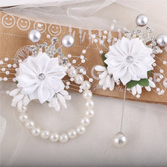 Faux Pearl Beaded Wristband Rhinestone Jewelry Bridal Flower