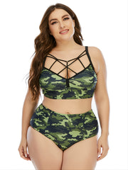 Camo Criss Cross Bikini Set Women's Plus High Waist Push Up Swimsuit