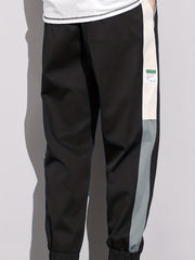 Men's Patchwork Cropped Pants Elastic Waist Drawstring Sports Pants