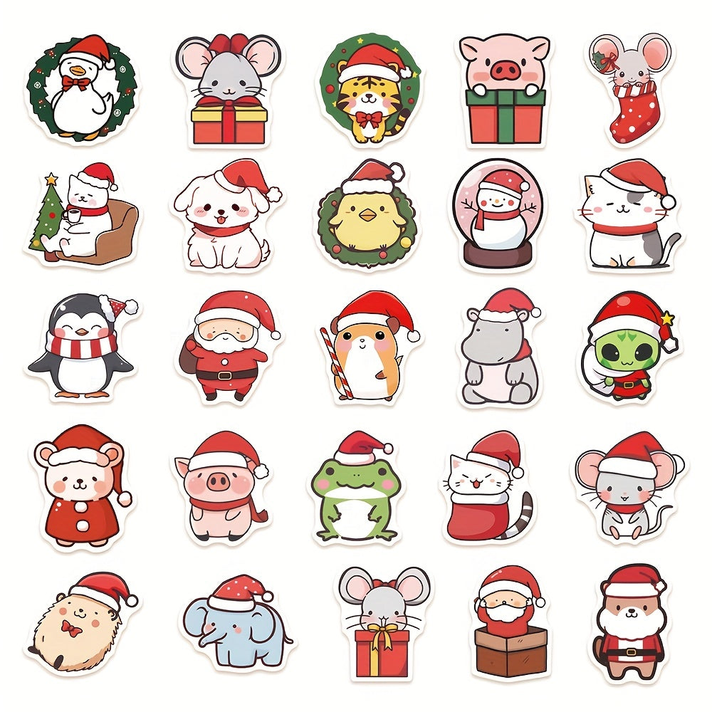 50pcs Cute Christmas Animal Stickers - Holiday Party Decoration