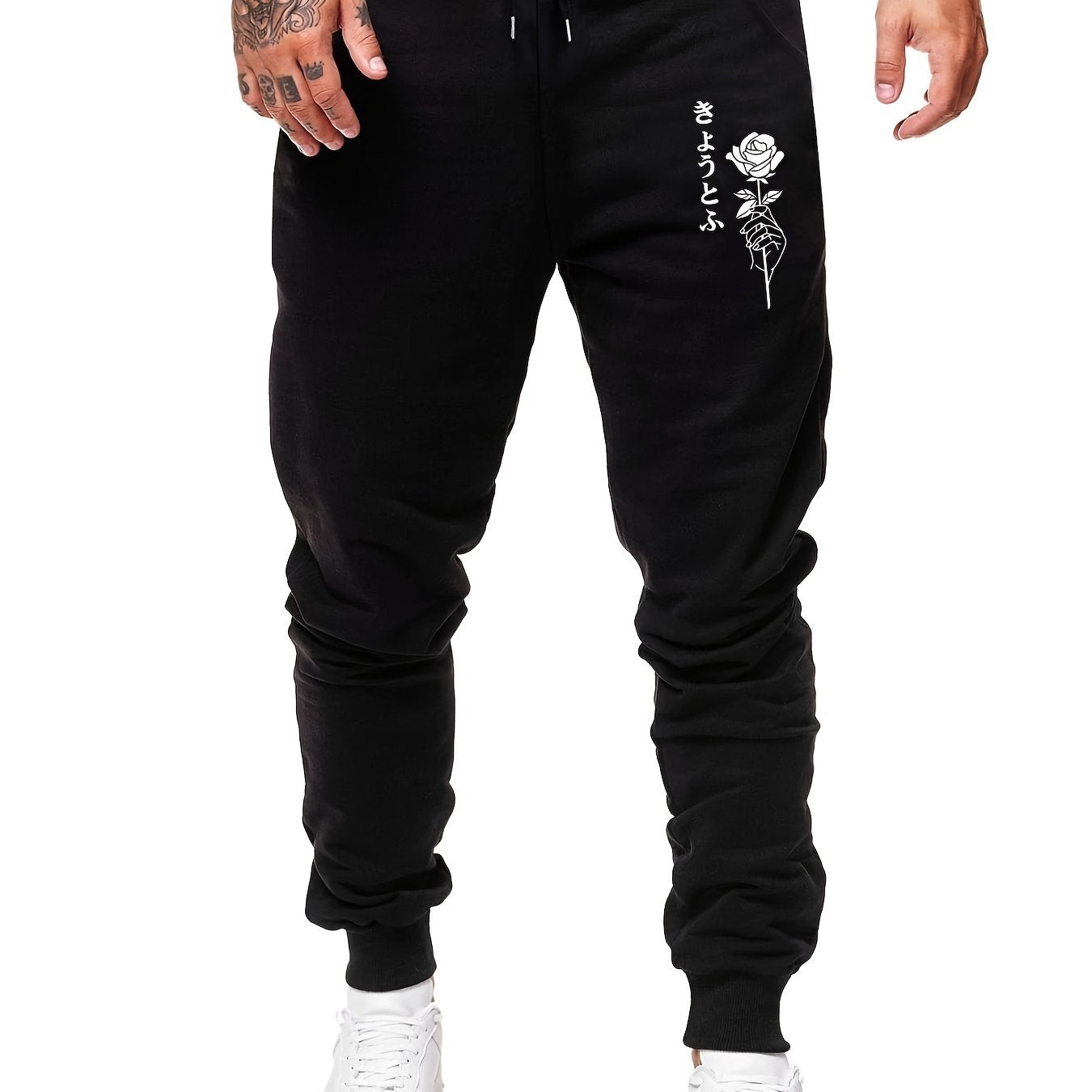Rose Japanese Style Print Warm Sweatpants Men s Casual Versatile Drawstring Jogg
