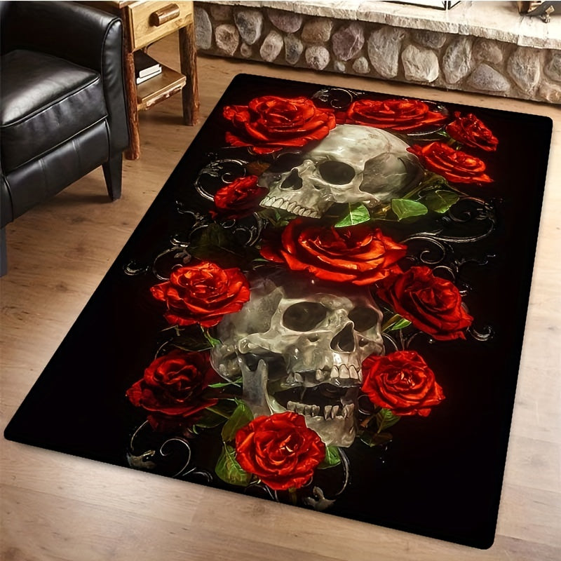 Rose Skeleton Print Carpet for Bedroom Living Room