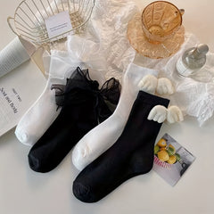 4 Pairs Girls Bowknot Wings Doll Knee High Socks