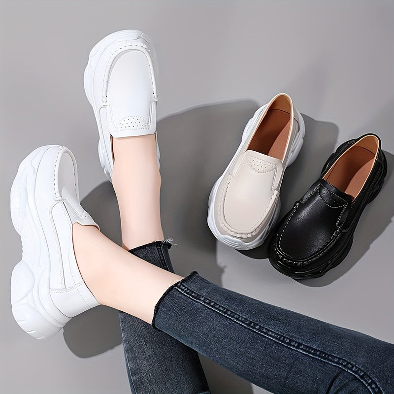 Women's Platform Sneakers Slip On Outdoor Shoes Faux Leather