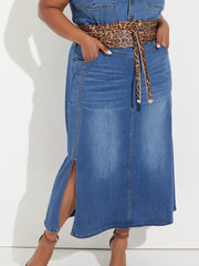 Women's Plus Solid Button Fly High Rise Denim Skirt