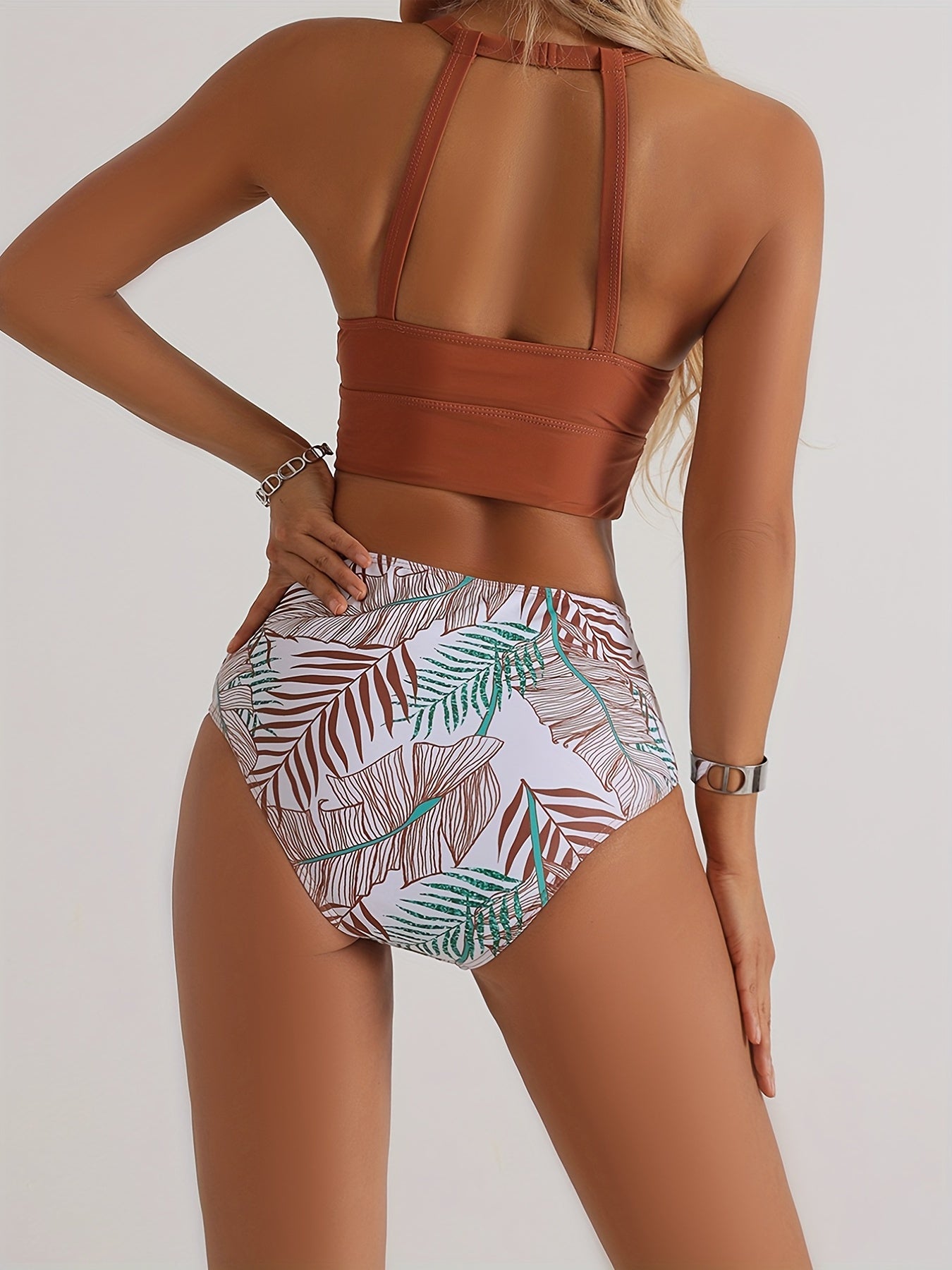 Leaf Print High Waist Bikini Sets Beach Bathing Suit