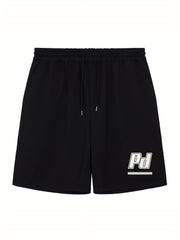 Men's Letter Print Drawstring Shorts Active Stretch Breathable Moisture Wicking