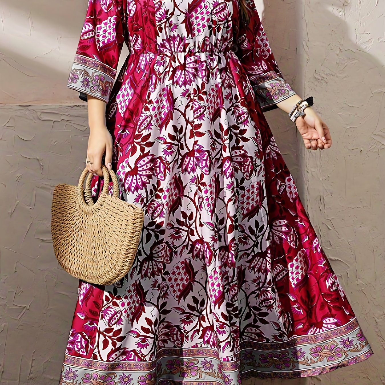 Colorblock Floral Print Maxi Dress