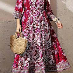 Colorblock Floral Print Maxi Dress