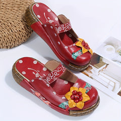 Women's Tribal Platform Mules Floral Print Clogs Closed Toe Shoes