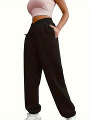 Solid Fleece Lined Sweatpants for Women