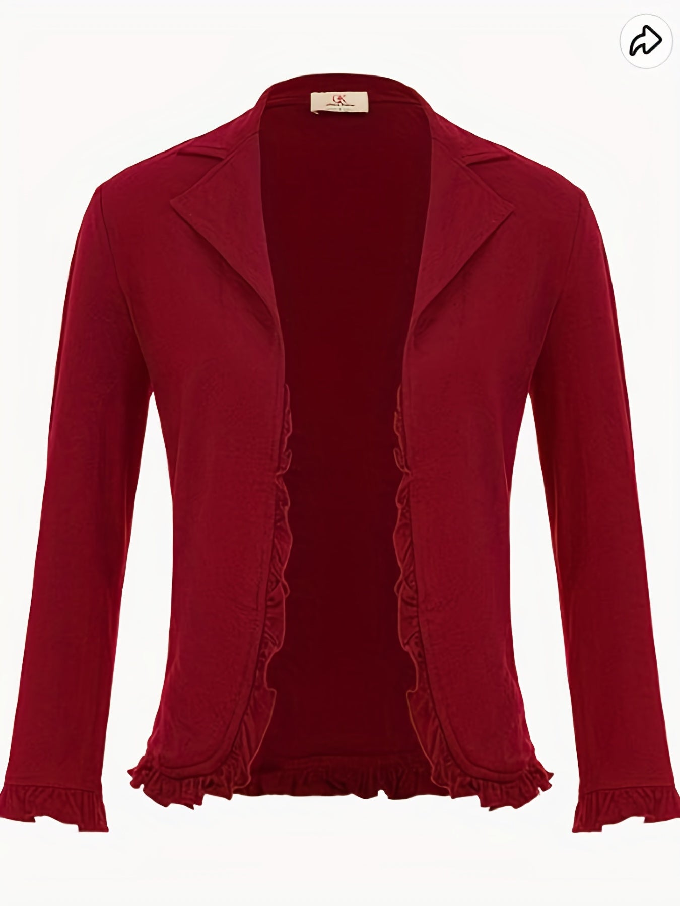 Ruffle Trim Blazer Solid Long Sleeve Lapel Women's Office Blazer