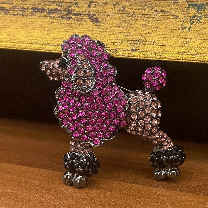 Pink Stone Poodle Brooch For Men