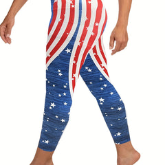 Independence Casual Leggings Women's Plus Star & Stripe Print High Sl