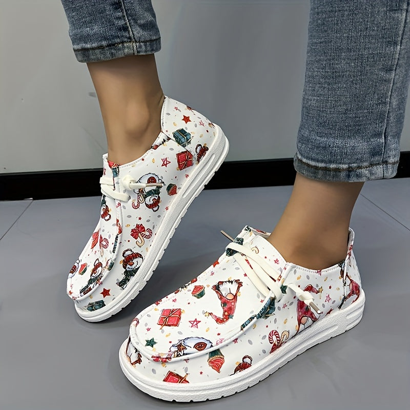Women's Christmas Lace up Canvas Shoes Non slip Flats