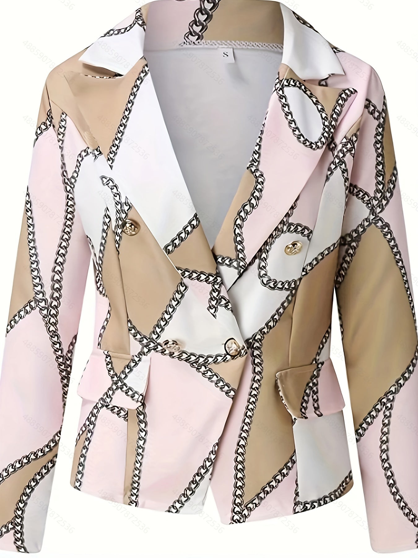 Chain Print Double Breasted Long Sleeve Blazer