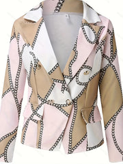 Chain Print Double Breasted Long Sleeve Blazer