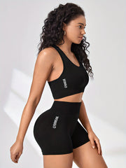 2pcs Yoga Set Moisture Wicking Sports Bra & High Waist Shorts
