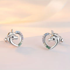 925 Silver Unicorn Pendant Earrings with Colorful Zircon