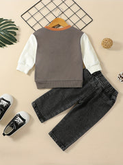 Toddler Boy's Block Sweatshirt & Ripped Denim Pants Set